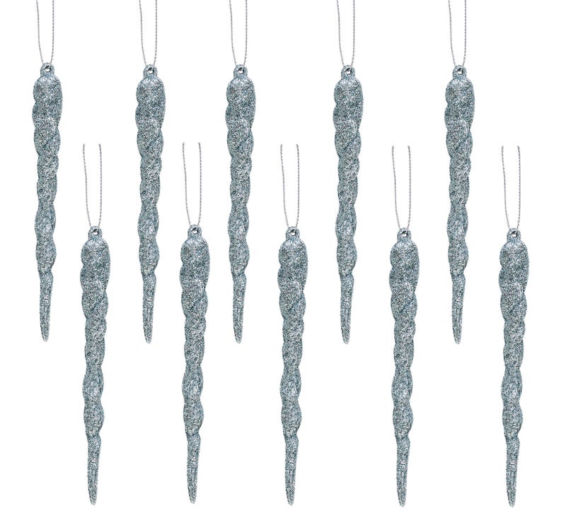 Christmas ConceptsÂ® 12cm Glitter Icicle Decorations - Luxury Christmas Tree Trims (Ice Blue, Pack of 10) - Image 1